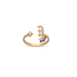 ARABIC LETTERS SAPPHIRE X RUBY MARQUISE RING