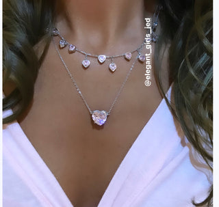 MULTI PINK SOLITAIRE HEARTS SILVER X ROSEGOLD NECKLACE