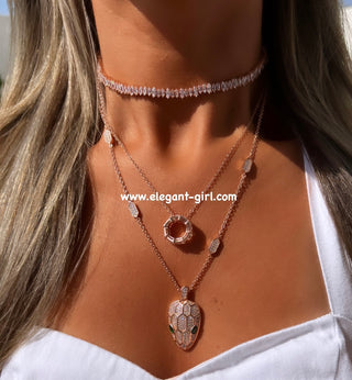 FULL DIAMOND ROSE SERPENTI HEAD NECKLACE