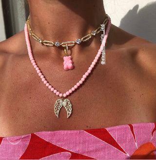 WINGS PINK BEADS NECKLACE