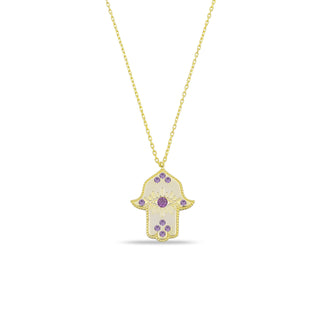 PURPLE HAMSA HAND STONE NECKLACE