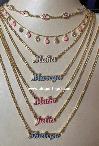 ENAMEL NAME THIN CUBAN CHAIN NECKLACE