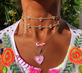 NEW PINK HEART IN GOLD TENNIS CHOKER