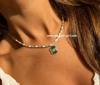 WHITE ENAMEL GREEN LOVE NECKLACE