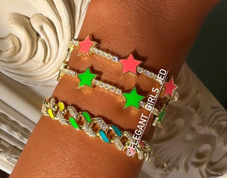 NEON GREEN STARS TENNIS BRACELET