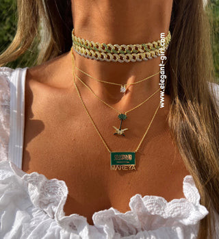 GOLD X GREEN HALF CUBAN CHOKER