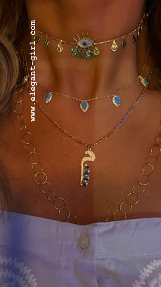 SPECIAL ARABIC LETTERS GREEN X AQUA MARQUISE NECKLACE
