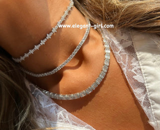 NEW SQUARE BAGUETTE SILVER CHOKER