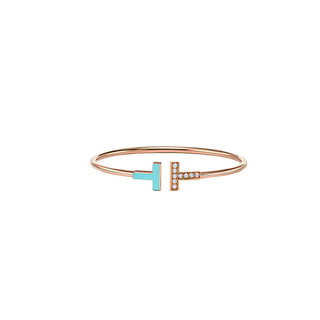 ROSEGOLD TURQUOISE DIAMOND WIRE T BRACELET