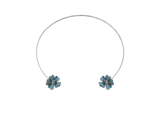 SILVER BLUE FLOWERS CHOKER