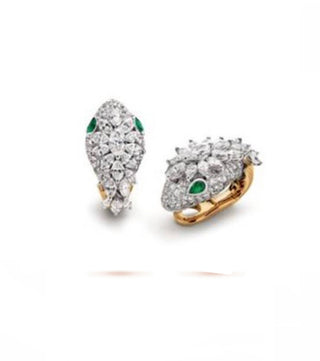 GREEN EYE DIAMOND SERPENTI HEAD EARRING