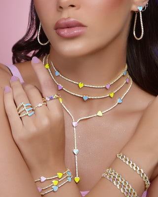 PASTEL COLORS TENNIS HEART LONG NECKLACE - ELEGANT GIRLS