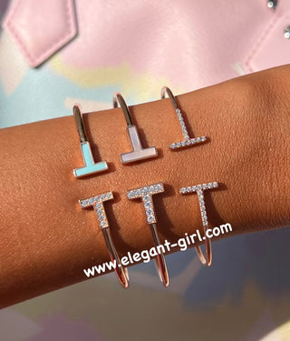 ROSEGOLD MOTHER OF PEARL DIAMOND WIRE T BRACELET