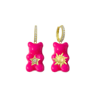 HOT PINK STAR SUN EARRING GUMMY BEARS