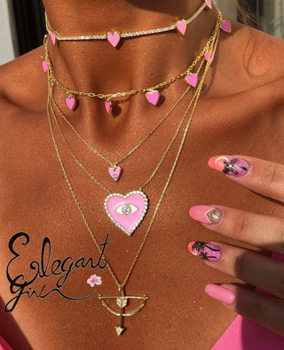 PINK DANGLING HEART CHOKER - ELEGANT GIRLS