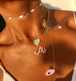 PINK ENAMEL EYE NECKLACE