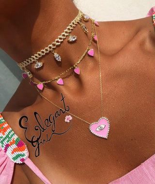 PINK DANGLING HEART CHOKER - ELEGANT GIRLS