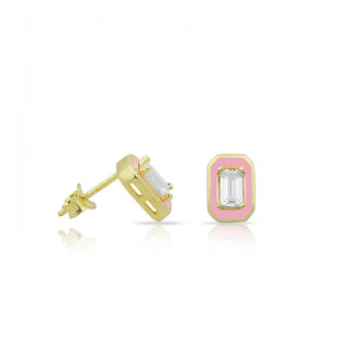 PINK ENAMEL EMERALD STUD EARRING