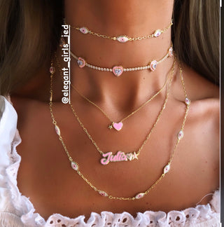 NEW PINK HEART IN GOLD TENNIS CHOKER