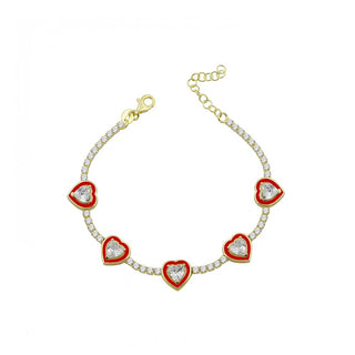 NEW RED HEART IN GOLD TENNIS BRACELET