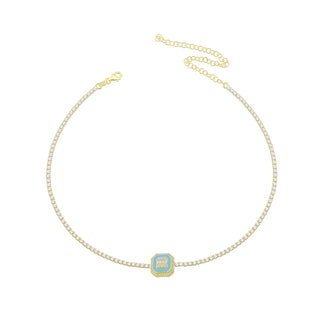 EMERALD CUT ENAMEL BABY BLUE TENNIS CHOKER - ELEGANT GIRLS