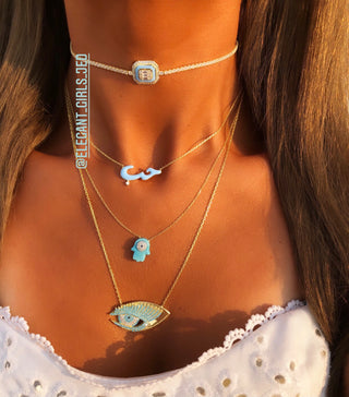 EMERALD CUT ENAMEL BABY BLUE TENNIS CHOKER - ELEGANT GIRLS