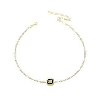 EMERALD CUT ENAMEL BLACK CHOKER - ELEGANT GIRLS