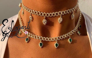 CUBAN GREEN MARQUISE STONES DANGLING CHOKER - ELEGANT GIRLS