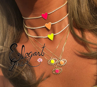 HOT ORANGE ONE HEART TENNIS CHOKER - ELEGANT GIRLS