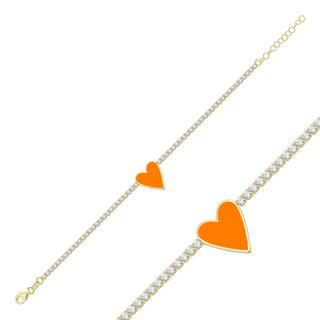 HOT ORANGE ONE HEART TENNIS CHOKER - ELEGANT GIRLS