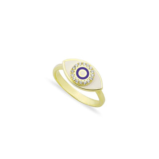 WHITE ENAMEL COLOR EYES RING