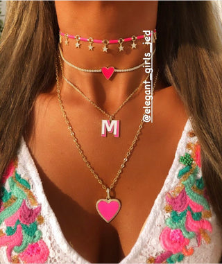 HOT PINK ONE HEART TENNIS CHOKER - ELEGANT GIRLS