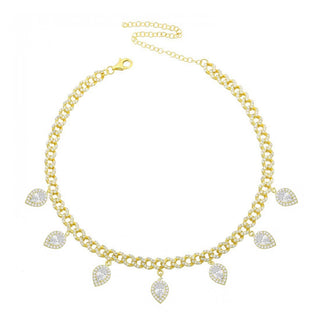 GOLD CUBAN MARQUISE STONES DANGLING CHOKER - ELEGANT GIRLS