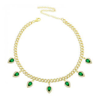 CUBAN GREEN MARQUISE STONES DANGLING CHOKER - ELEGANT GIRLS