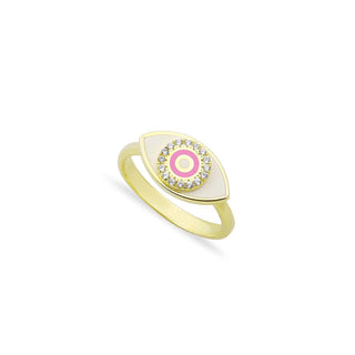 WHITE ENAMEL COLOR EYES RING