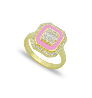 GOLD EMERALD CUT WITH COLORS  RING