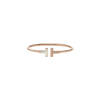 ROSEGOLD MOTHER OF PEARL DIAMOND WIRE T BRACELET