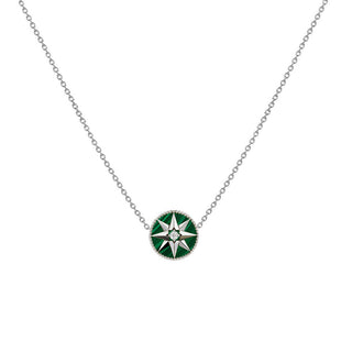 GREEN ROSE DES VENTS IN SILVER NECKLACE - ELEGANT GIRLS