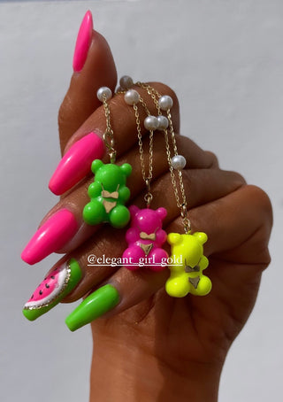 Neon yellow bikini gummy bear in 18k gold