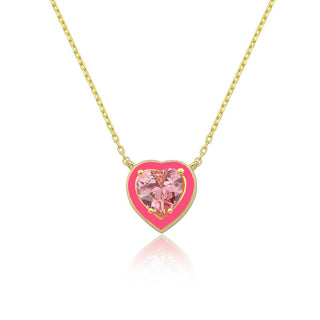 PINK ENAMEL PINK HEART DIAMOND NECKLACE